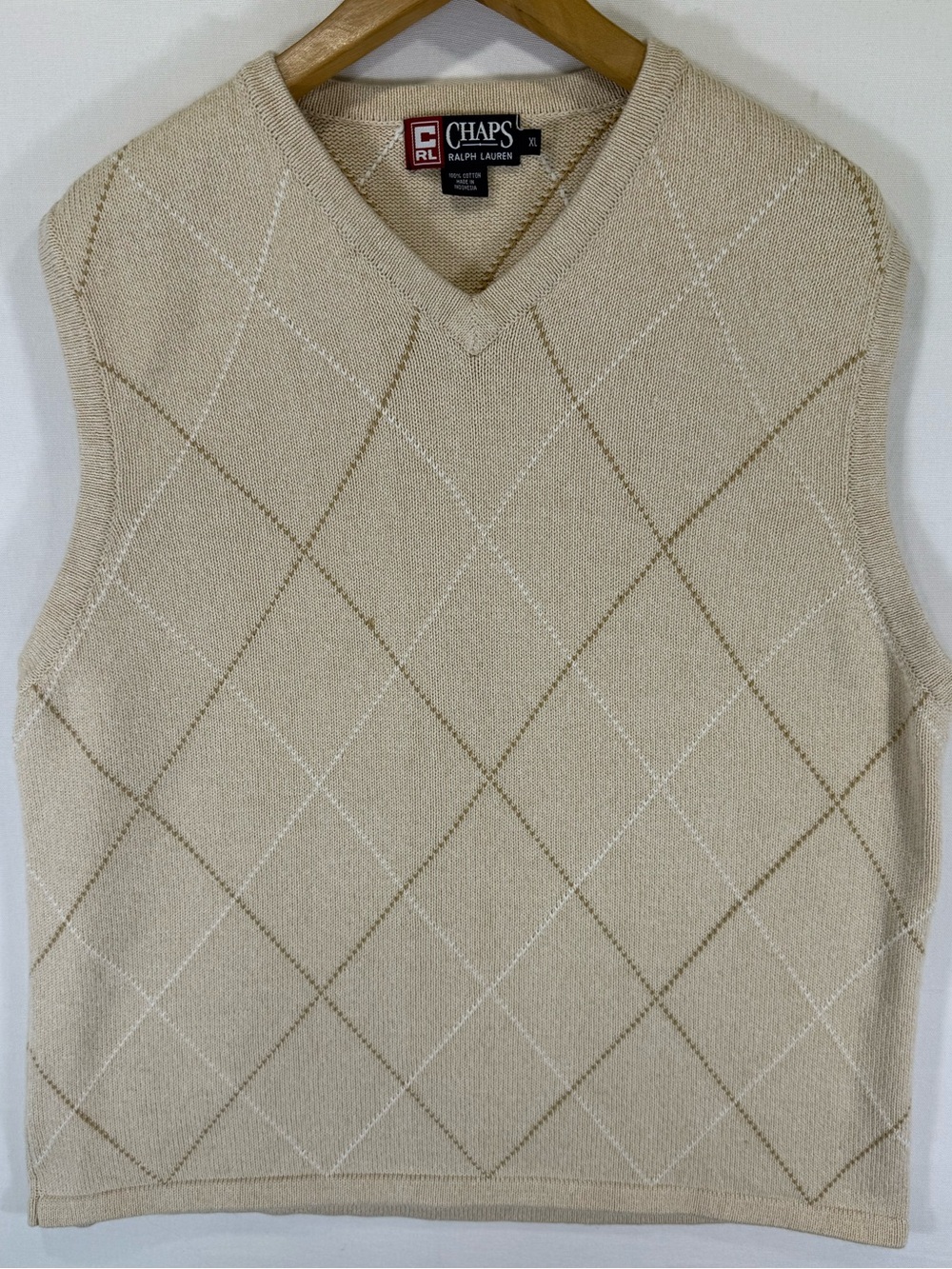 Chaps Ralph Lauren Men's Beige Argyle V-Neck Sweater Vest